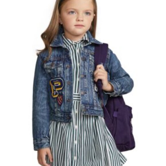 Polo Ralph Lauren Little Girls Letterman Patches Denim Trucker Jean Jacket 5 - Picture 1 of 3